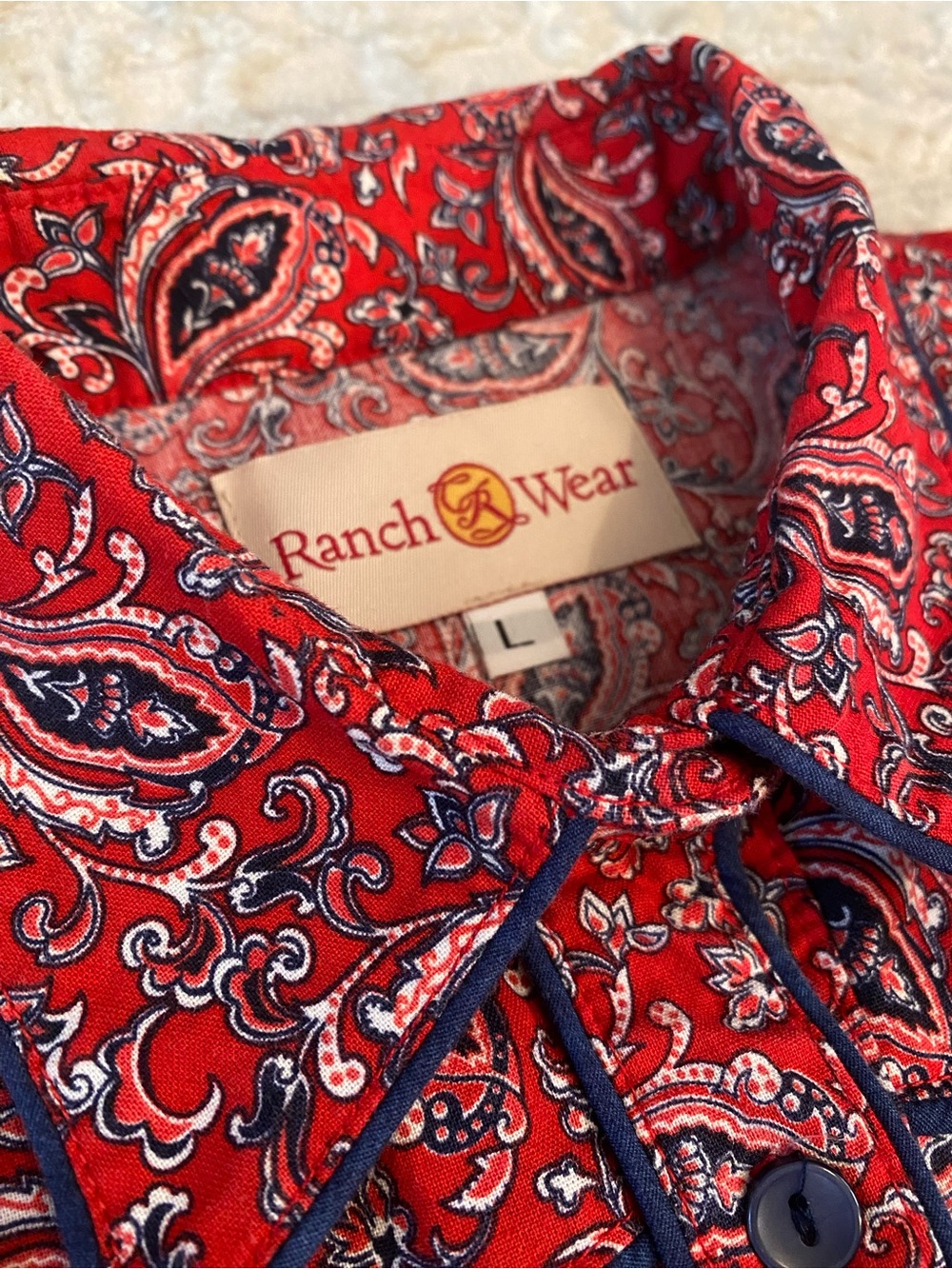 Vintage CR Ranch Wear Red Paisley Button-Up Shirt Woman’s Size L